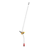 A Petzl GRILLON Adjustable Lanyard for Work Positioning, featuring a white rope with black accents and a red end, passes through a gold belay device.