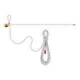 Petzl GRILLON Temporary Horizontal Lifeline L052AA0_ by Petzl, coiled on a white background, includes a small yellow attachment at one end and features an adjustable component for enhanced safety.