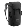 The Petzl TRANSPORT 30 Pack S042AA0_ is a robust backpack designed with thermoformed foam and padded shoulder straps for enhanced comfort. This black pack remains upright, showcasing its spacious main compartment and secure top flap closure with buckles, ideal for effective gear organization.