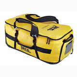 The Petzl DUFFEL Bag S045AA0_ stands out with its robust and roomy design in eye-catching yellow and black. It boasts a large opening for effortless access, multiple handles, a secure zipper closure, and proudly displays the iconic Petzl logo on both the side and top. This comfortable backpack is an ideal choice for adventure seekers and outdoor gear enthusiasts.