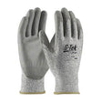 The PIP G-Tek PolyKor Blended Gloves 16-530 are grey, with polyurethane-coated, textured palms to enhance grip. This product by PIP - Protective Industrial Products provides cut resistance and wrist coverage, making it suitable for industrial or protective use.