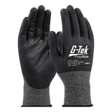 These PIP G-Tek PolyKor Blended Touchscreen Gloves (model 16-541) offer excellent cut protection and feature a snug fit with extended cuffs for enhanced safety and durability. Designed in black, they include white logos on the back and a textured grip, plus they're touchscreen compatible for added convenience. Each order includes 12 pairs from Protective Industrial Products.