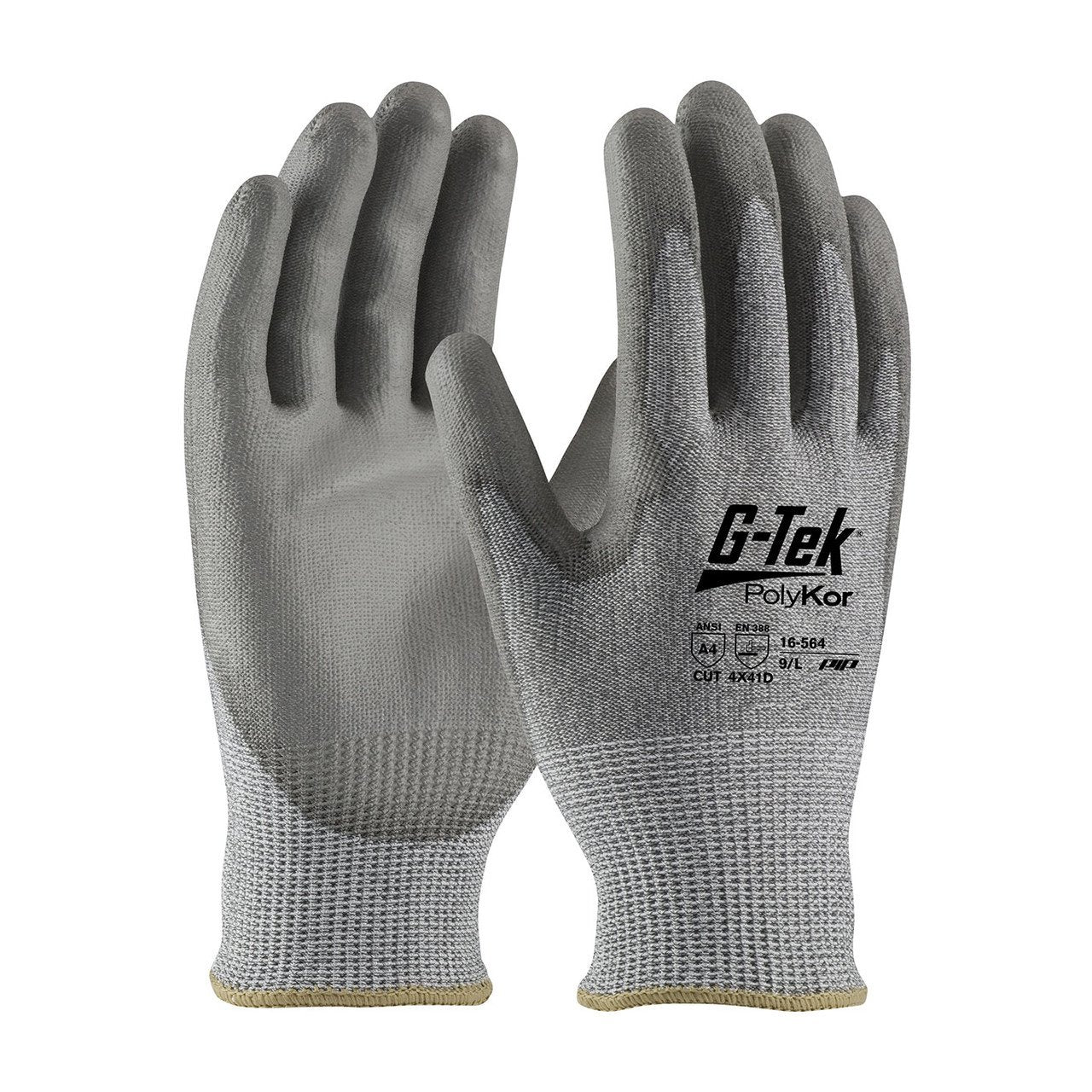 G-Tek PolyKor Industry Grade Seamless Knit PolyKor Blended Glove With Polyurethane Coated Flat Grip on Palm & Fingers