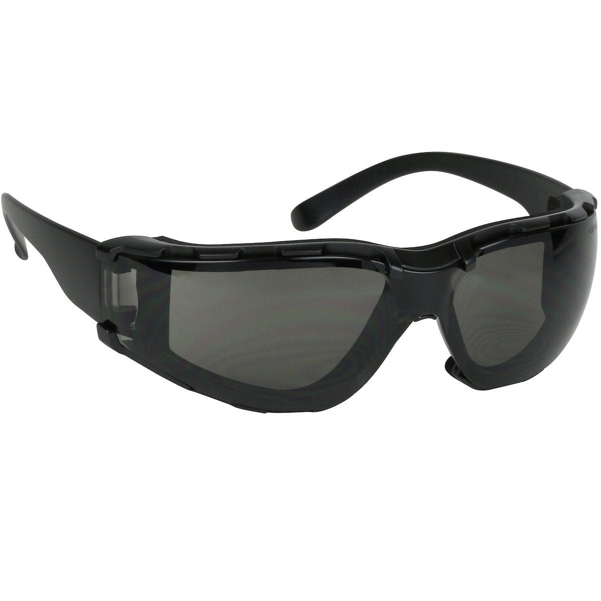 PIP Bouton Zenon Z11SM Foam Safety Glasses 250-00-F0_ _ by Protective Industrial Products come in black with ANSI Z87.1+ tinted lenses and a wraparound design. They include a sturdy frame, adjustable arms, and an anti-scratch coating for enhanced protection and comfort. Available in boxes of 12.