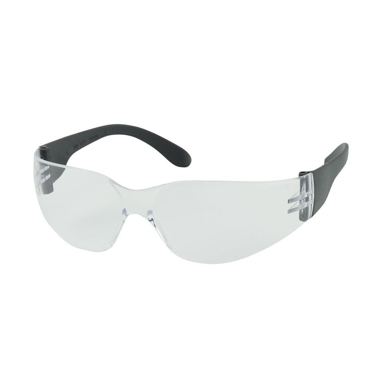 The PIP Zenon Z12 Anti-Scratch Safety Glasses feature a rimless design with black temples, highlighted against a simple white backdrop. Their wraparound style offers both eye protection and a contemporary, streamlined appearance for diverse tasks, complemented by an anti-scratch coating that guarantees enduring resilience.