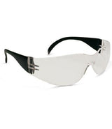 The PIP Zenon Z12 Uncoated Safety Glasses (250-01-0_80) by Protective Industrial Products are designed with black, curved temple arms for optimal eye protection. These essential workwear safety glasses feature wide, wrap-around lenses to ensure comprehensive protection in various environments.