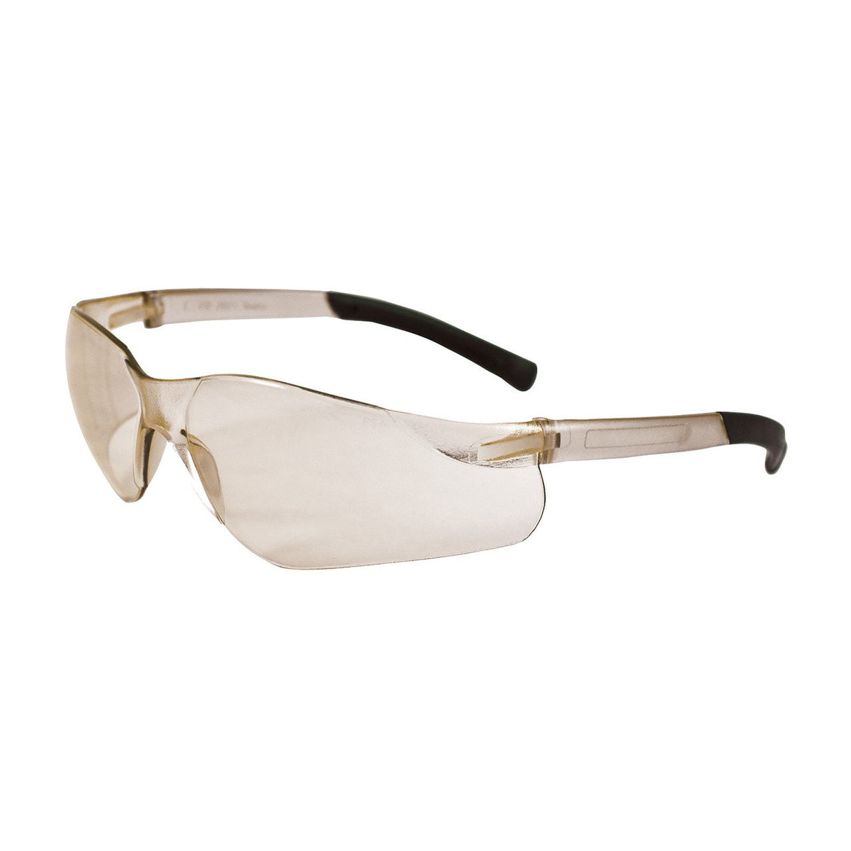 The PIP Zenon Z13 Anti-Scratch Safety Glasses offer a stylish rimless design with smoke-tinted lenses, black ear grips, and an anti-scratch coating for premium eye protection. Available in boxes of 12 from Protective Industrial Products (PIP).