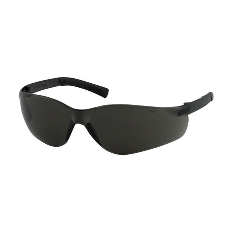 The PIP Zenon Z13 Anti-Scratch/Anti-Fog Safety Glasses, offered by Protective Industrial Products, feature a sleek black frame with a wraparound design. These dark-tinted sport sunglasses are equipped with an anti-scratch coating for enhanced durability, and the slightly curved lenses provide superior coverage and protection. Sold in boxes of 12.