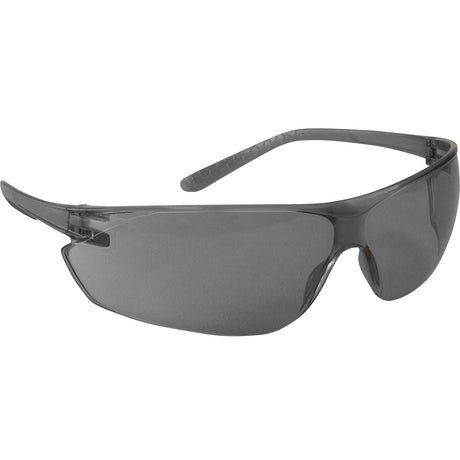 The PIP Zenon Ultra-Lyte Anti-Scratch Safety Glasses 250-14-000_ by Protective Industrial Products showcase a wraparound design with clear, tinted lenses and an anti-scratch coating. Their slightly curved arms provide a secure fit, making these lightweight safety glasses ideal for various activities while ensuring reliable eye protection. Available in boxes of 12.