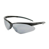 The PIP Adversary Anti-Scratch Safety Glasses 250-28-000_ by Protective Industrial Products are showcased against a white background, featuring sleek, semi-rimless frames and mirrored lenses with a stylish wraparound design for enhanced coverage.