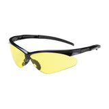 PIP Adversary Anti-Scratch Safety Glasses, model 250-28-000_, feature a semi-rimless design with yellow-tinted lenses and black frames, along with wraparound temples for enhanced eye protection. Available in boxes of 12 from PIP - Protective Industrial Products.