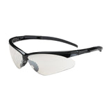 Introducing the PIP Adversary Anti-Scratch Safety Glasses, designed with a chic semi-rimless style and clear, wraparound lenses complemented by black frames. These glasses feature adjustable nose pads for improved comfort and safety. Available in boxes of 12 from Protective Industrial Products (PIP).