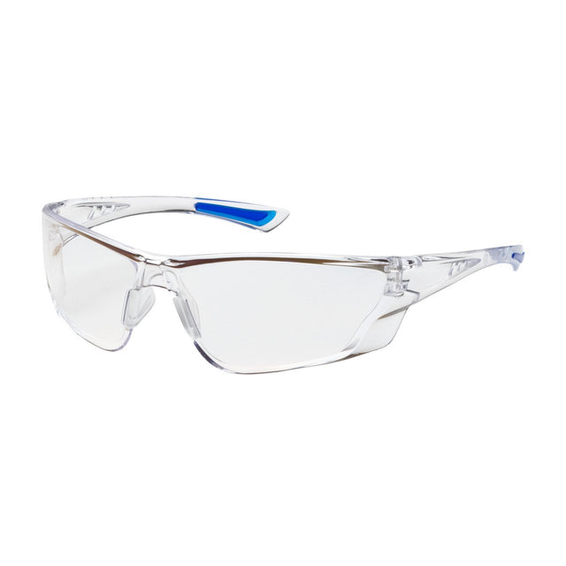 The PIP Recon Anti-Fog Safety Glasses (250-32-002) from Protective Industrial Products offer a sleek, modern design with clear ANSI Z87.1+ rated lenses and frames. Enhanced with subtle blue accents on the temples for added style, they also feature an anti-fog coating to ensure optimal visibility in any environment. Available in a box of 12 pairs.