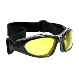 PIP Fuselage Safety Glasses (Anti-Fog 250-50-042_), featuring yellow lenses, a black adjustable strap, and an anti-fog coating on the gray and black frame, elegantly set against a white background.