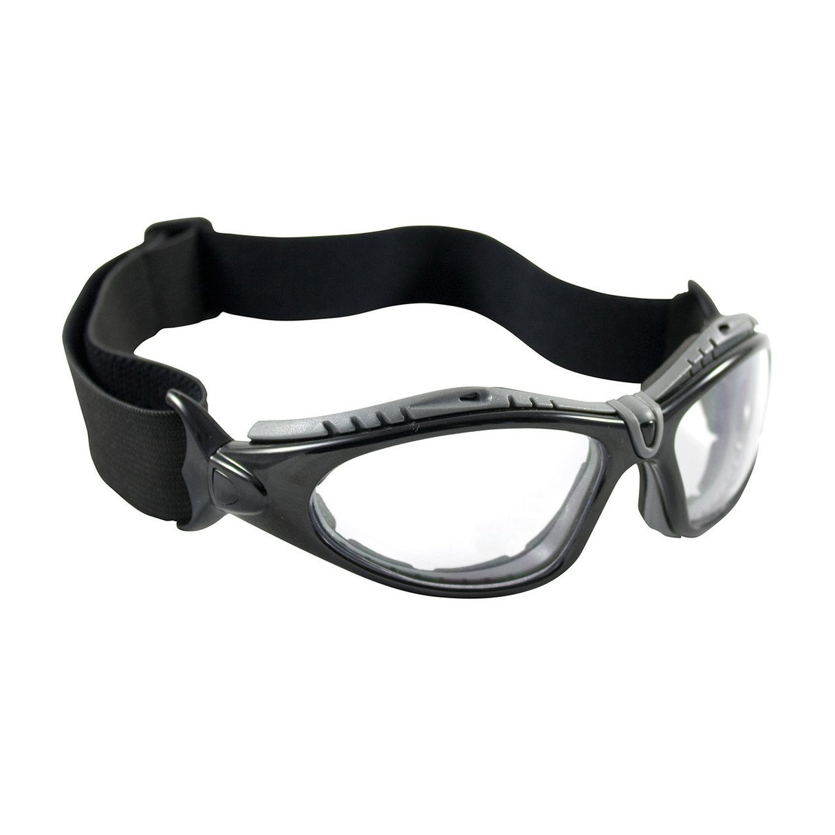 Introducing the PIP Fuselage Safety Glasses, Anti-Fog 250-50-042. These protective goggles come with clear lenses and an adjustable black strap. Featuring a robust black frame, they are specifically designed by PIP - Protective Industrial Products to ensure optimal eye protection. The anti-fog coating maintains clarity of vision in all conditions, making them an excellent choice for safety eyewear.