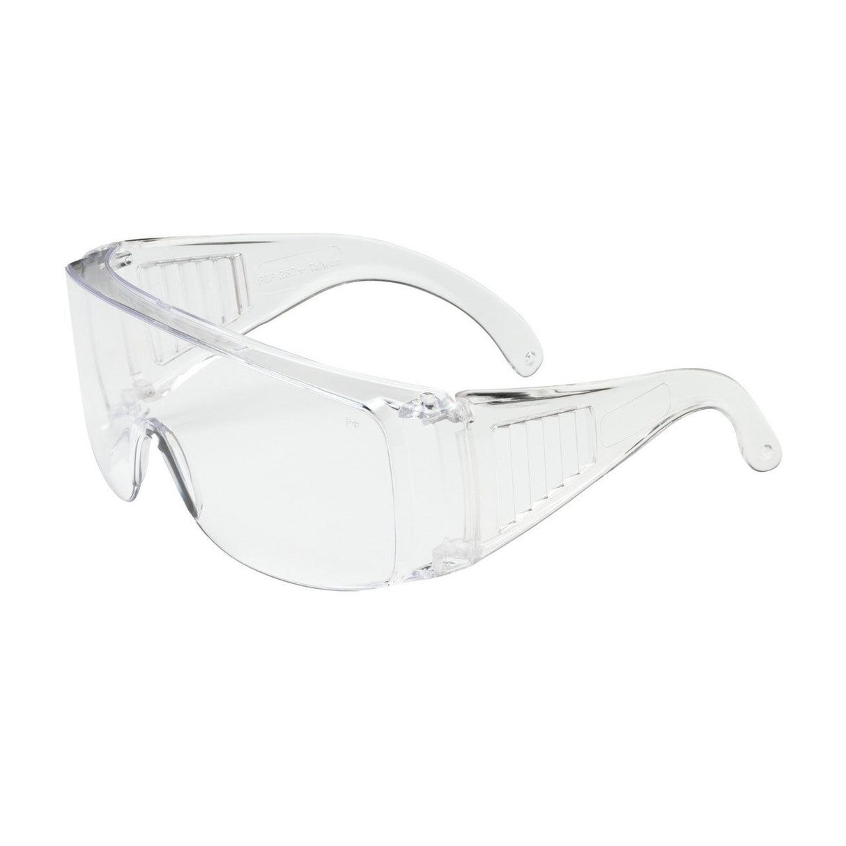 Introducing the PIP The Scout OTG Anti-Scratch Safety Glasses 250-99-090, a product by Protective Industrial Products (PIP), designed with a rimless and wraparound style. These glasses feature durable side shields and an anti-scratch coating, ensuring superior eye protection. The transparent lenses and frame make them perfect for industrial or laboratory environments, comfortably fitting over regular eyewear. Available in packs of 12 per box.