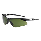 Introducing the PIP Anser Welding Safety Glasses 250-AN-1011, a stylish and durable choice for any activity. These black-rimmed glasses boast tinted green lenses with an anti-scratch coating. The sleek frame features streamlined cut-out details on the arms, providing ventilation and adding a touch of flair without compromising durability. Brought to you by PIP - Protective Industrial Products.