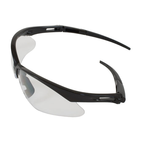 The PIP Anser Semi-Rimless Safety Glasses FogLess 3Sixty (model 250-AN-105) from Protective Industrial Products offer sleek black design with wraparound lens protection and a clear, anti-scratch coating. The frame is designed with subtle ventilation slots, while the temples feature textured grips for enhanced stability and comfort.