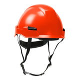 The PIP Dynamic Rocky Industrial Climbing Helmet 280-HP142R features a vibrant red color with adjustable black straps, specifically designed for head protection. This helmet is ANSI certified, offering superior impact protection.