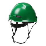 The PIP Dynamic Rocky Industrial Climbing Helmet 280-HP142R, available in a case of eight, is a green helmet equipped with a chin strap to provide impact protection and enhance head safety for construction or industrial environments. This ANSI-certified helmet by Protective Industrial Products ensures reliability and durability on site.