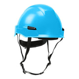 The PIP Dynamic Rocky Industrial Climbing Helmet 280-HP142R (8/case) by PIP - Protective Industrial Products offers ANSI-certified impact protection with adjustable black straps. Its smooth, glossy blue finish makes it an excellent choice for head protection in construction or industrial environments, ensuring safety and reliability on the job.