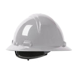 The PIP Dynamic Kilimanjaro Full Brim Hard Hat 280-HP641R, offered by Protective Industrial Products, comes in grey with a smooth, glossy HDPE shell. It features a rim around the edge and includes both a black adjustable strap and wheel ratchet adjustment for a secure fit. The helmet is displayed against a white background.