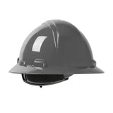 The PIP Dynamic Kilimanjaro Full Brim Hard Hat 280-HP641R, offered by Protective Industrial Products (PIP), features a durable HDPE shell and smooth, rounded shape with a short brim for optimal protection in construction and industrial settings. It includes a reliable wheel ratchet adjustment system for an effortless fit and is showcased against a plain white background.