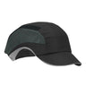 Introducing the JSP HardCap Aerolite Baseball Bump Cap Short Brim 282-AES150 from PIP - Protective Industrial Products. This black and dark green cap combines a stylish baseball design with practical features, including mesh side panels for enhanced ventilation. It offers an adjustable back for a customized fit and boasts a sleek, modern look ideal for outdoor activities.