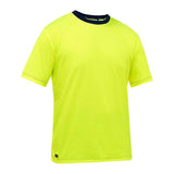 The PIP Bisley Non-ANSI Short Sleeve T-Shirt 310M1118 by Protective Industrial Products is a hi-vis yellow shirt with a black neckline. It boasts a simple, straightforward design, accentuated by subtle stitching details at the sleeve and hem edges, and includes antimicrobial treatment for enhanced freshness.