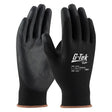 A pair of black PIP G-Tek Knit Nylon Blend Gloves with the brand "PIP - Protective Industrial Products" printed on the back. These gloves have a polyurethane coated flat grip and are shown in an upright position against a white background.