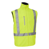 Introducing the PIP - Protective Industrial Products Bisley 5-in-1 Ripstop Jacket w/Zip-Out Inner Jacket 333M6375H: a high-visibility safety garment in vibrant fluorescent yellow, embellished with reflective silver stripes on the chest and shoulders. Crafted from waterproof polyester, it includes a practical high collar and a convenient zippered pocket on the left chest for enhanced functionality.