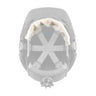 In a top view of the PIP hard hat, the cushioned liner inside is clearly visible. Along the interior circumference, the PIP EZ-Cool Terry Cloth Sweatband 396-20870, which is cream-colored, provides enhanced comfort and sweat absorption for the wearer. The helmet's transparent gray color highlights these internal details effectively.