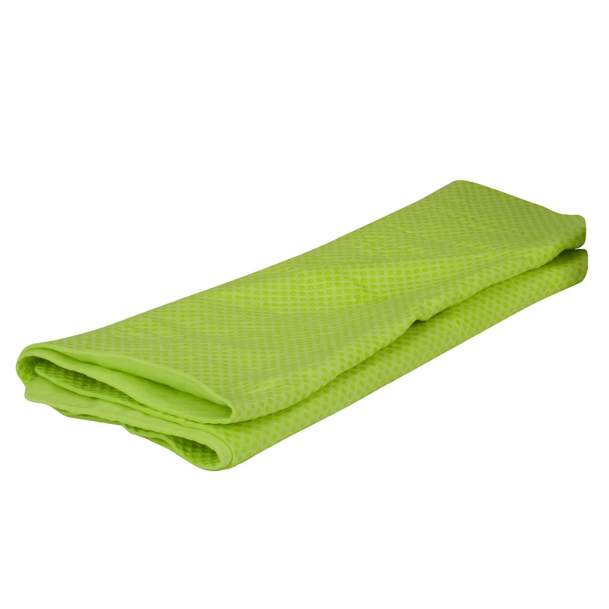 A folded, bright green PIP EZ-COOL Evaporative Cooling Towel 396-602 from Protective Industrial Products sits on a plain white background, showcasing an advanced poly vinyl alcohol composition for a cooling sensation.