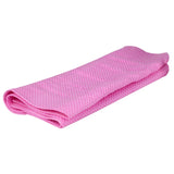 A PIP EZ-COOL Evaporative Cooling Towel 396-602, featuring a pink waffle-texture and offering a refreshing cooling sensation, is neatly folded on a white background.