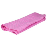 A neatly folded PIP EZ-COOL Evaporative Cooling Towel 396-602, featuring a textured pattern and crafted from advanced poly vinyl alcohol in pink, is set against a crisp white background.