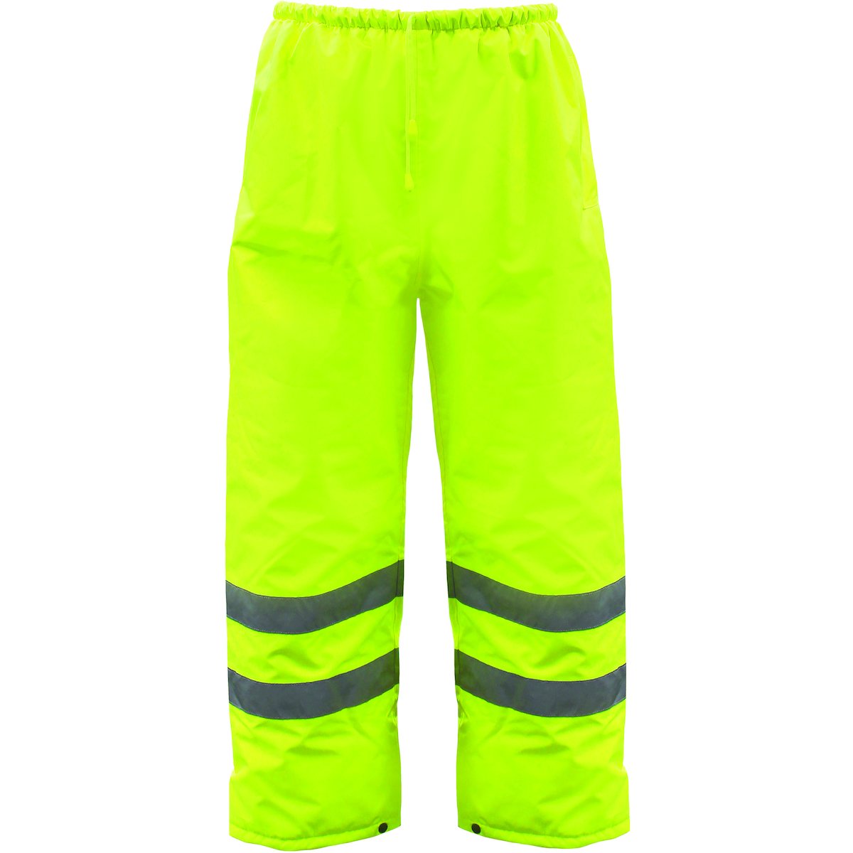 The PIP Boss Class E Insulated Hi Vis Waterproof Pant 3NR4000 by Protective Industrial Products is designed for maximum visibility in any weather. These neon yellow pants include reflective stripes near the ankles and an elastic waistband, ensuring you stay visible and comfortable.