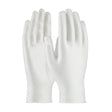 A pair of PIP Premium Grade Disposable Vinyl Gloves 64-465PF, from Protective Industrial Products, is displayed upright with fingers slightly spread against a plain white background.