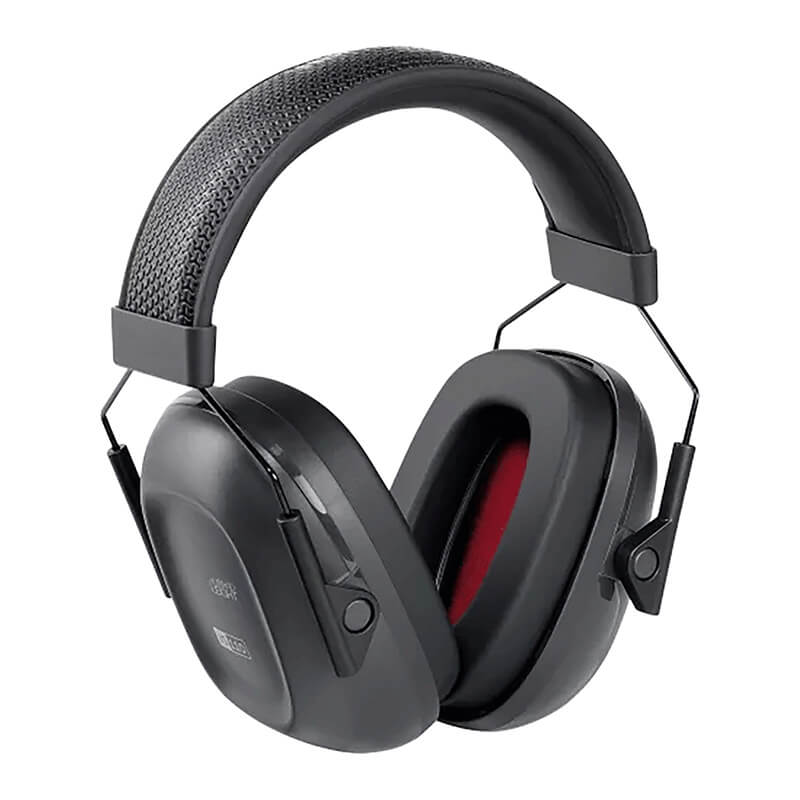 The Honeywell VS110 VeriShield Earmuff 1035100-VS by Honeywell Safety features black noise reduction capabilities and a padded headband. With their sleek design, these earmuffs are displayed against a plain white background.