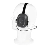 The PIP Howard Leight VS130N VeriShield Neckband Earmuff 1035116-VS, shown on a mannequin head facing left, features a slim black neckband design that is hard hat compatible and provides effective hearing protection.