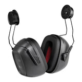The Honeywell Safety VS130H VeriShield Helmet Earmuffs 1035124-VS offer superior hearing protection with noise-canceling technology, an adjustable headband, and cushioned ear cups. Featuring a sleek design with red inner padding accents, they are ideal for construction or industrial use.