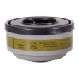 The Honeywell North N-Series Defender Multi-Purpose Cartridge, available from PK Safety Supply, is marked with part number 75SCL and exhibits a distinctive yellow label. This NIOSH-approved cartridge features a cylindrical design with a black top and white base, ensuring dependable protection against organic vapors and acid gases. It is proudly manufactured in the U.S.A.