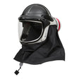 The Pureflo ESM+ PF60 PAPR Helmet PR05801-_-0_1 features a clear face shield, black hard shell, neck cape, and HE P-100 filter for advanced respiratory protection in hazardous environments.