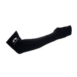 The Pyramex CS1 Series Cooling Sleeves by Pyramex Safety are black protective arm sleeves made from a nylon/spandex blend, featuring a small logo near the top. These sleeves cover the forearm and extend to the wrist, making them ideal for manual labor or sports activities. The UPF 50 fabric is soft, elastic, and provides cooling comfort.