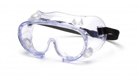 The Pyramex Safety G205 Series Chemical Splash Goggles feature a clear lens with anti-fog capabilities and a black adjustable strap, ensuring a secure seal against the face. Designed for chemical splash protection, these goggles offer scratch-resistant safety for your eyes.