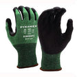 Pyramex Safety's GL606DPC Series Micro-Foam Nitrile Gloves, offered in a green and black design, feature a robust HPPE liner and micro-foam nitrile coating for enhanced grip. These cut-resistant gloves are rated ANSI Cut Level A3 and come in size large, making them ideal for industrial safety and protection. Sold in packs of 12 pairs.