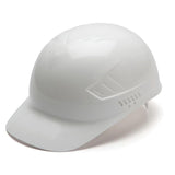 The Pyramex Ridgeline Bump Cap from Pyramex Safety, available in a box of 16, provides protection against scalp lacerations with its smooth, glossy surface and gently curved brim. It includes small ventilation slots on the side for airflow and features a 4-point ratchet suspension system to enhance comfort.