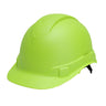 Introducing the Pyramex Safety Pyramex Hydro Dipped Ridgeline Cap Style 4Pt Ratchet in a striking bright green hue. This hard hat boasts a smooth, low profile design complete with an adjustable strap at the rear, and features four-position harness points for optimal fit and comfort. Presented against a plain white backdrop, it highlights its sleek modern style and practicality.