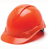 The Pyramex Safety Ridgeline Vented Cap Style 4Pt Ratchet Hard Hat offers ultra-light protection with a vibrant orange color and glossy finish. Its design includes vents for excellent airflow, while the adjustable ratchet strap ensures a secure fit.