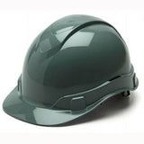 The Pyramex Safety Ridgeline Cap Style 4 Pt Ratchet Hard Hat, available in a glossy green finish, provides lightweight protection with its low-profile design, short brim, and top ridge for improved safety and stability.