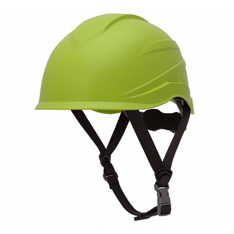 The Pyramex Safety Ridgeline XR7 Safety Helmet HP761_ _ (6/case) is a Class E industrial safety helmet that includes adjustable black chin straps and a durable 6-point ratchet suspension system, presented on a white background.